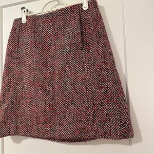 Loft Ann Taylor Black Red White Herringbone Wool Blend Skirt Size 2 Women’s